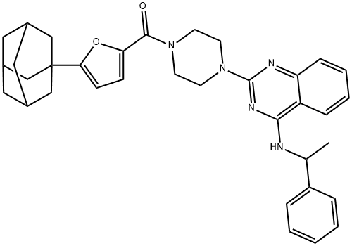 [5-(1-adamantyl)furan-2-yl]-[4-[4-(1-phenylethylamino)quinazolin-2-yl]piperazin-1-yl]methanone Struktur