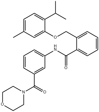 2-[(5-methyl-2-propan-2-ylphenoxy)methyl]-N-[3-(morpholine-4-carbonyl)phenyl]benzamide Struktur