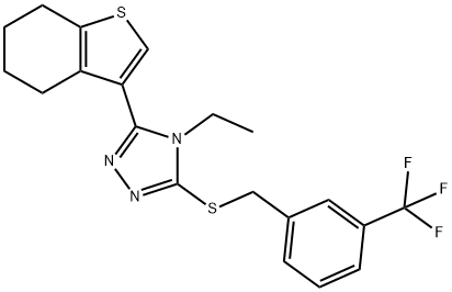 4-ethyl-3-(4,5,6,7-tetrahydro-1-benzothiophen-3-yl)-5-[[3-(trifluoromethyl)phenyl]methylsulfanyl]-1,2,4-triazole Struktur