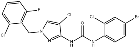 1-(4-bromo-2-chlorophenyl)-3-[4-chloro-1-[(2-chloro-6-fluorophenyl)methyl]pyrazol-3-yl]urea Struktur