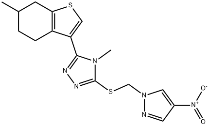 4-methyl-3-(6-methyl-4,5,6,7-tetrahydro-1-benzothiophen-3-yl)-5-[(4-nitropyrazol-1-yl)methylsulfanyl]-1,2,4-triazole Struktur