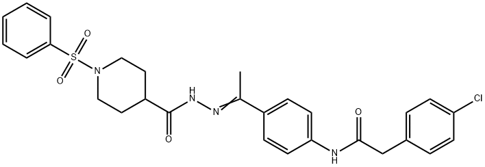 1-(benzenesulfonyl)-N-[(E)-1-[4-[[2-(4-chlorophenyl)acetyl]amino]phenyl]ethylideneamino]piperidine-4-carboxamide Struktur