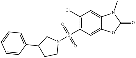 5-chloro-3-methyl-6-(3-phenylpyrrolidin-1-yl)sulfonyl-1,3-benzoxazol-2-one Struktur