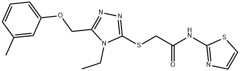 2-[[4-ethyl-5-[(3-methylphenoxy)methyl]-1,2,4-triazol-3-yl]sulfanyl]-N-(1,3-thiazol-2-yl)acetamide Struktur