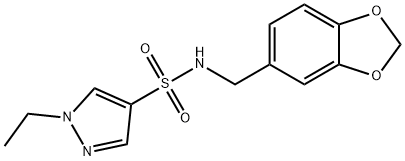 N-(1,3-benzodioxol-5-ylmethyl)-1-ethylpyrazole-4-sulfonamide Struktur