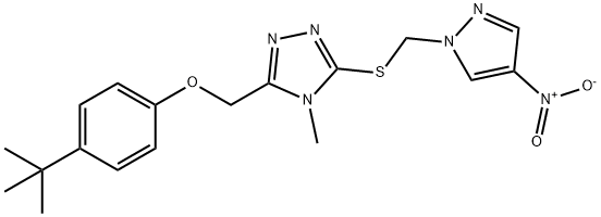 3-[(4-tert-butylphenoxy)methyl]-4-methyl-5-[(4-nitropyrazol-1-yl)methylsulfanyl]-1,2,4-triazole Struktur