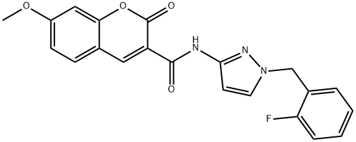 N-[1-[(2-fluorophenyl)methyl]pyrazol-3-yl]-7-methoxy-2-oxochromene-3-carboxamide Struktur