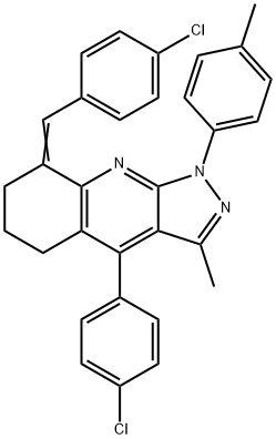 (8E)-4-(4-chlorophenyl)-8-[(4-chlorophenyl)methylidene]-3-methyl-1-(4-methylphenyl)-6,7-dihydro-5H-pyrazolo[3,4-b]quinoline Structure