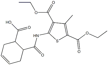 6-[[3,5-bis(ethoxycarbonyl)-4-methylthiophen-2-yl]carbamoyl]cyclohex-3-ene-1-carboxylic acid Struktur