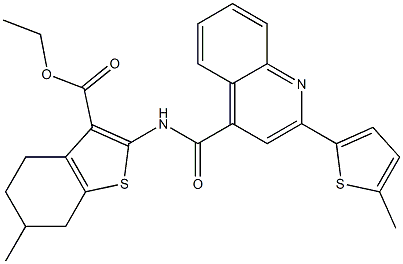 ethyl 6-methyl-2-[[2-(5-methylthiophen-2-yl)quinoline-4-carbonyl]amino]-4,5,6,7-tetrahydro-1-benzothiophene-3-carboxylate Struktur