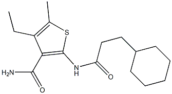 2-(3-cyclohexylpropanoylamino)-4-ethyl-5-methylthiophene-3-carboxamide Struktur