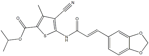 propan-2-yl 5-[[(E)-3-(1,3-benzodioxol-5-yl)prop-2-enoyl]amino]-4-cyano-3-methylthiophene-2-carboxylate Struktur