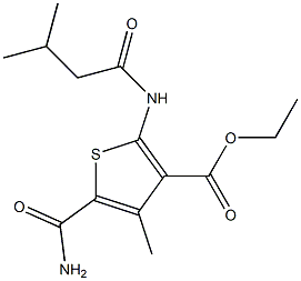 ethyl 5-carbamoyl-4-methyl-2-(3-methylbutanoylamino)thiophene-3-carboxylate Struktur