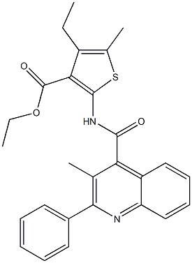 ethyl 4-ethyl-5-methyl-2-[(3-methyl-2-phenylquinoline-4-carbonyl)amino]thiophene-3-carboxylate Struktur