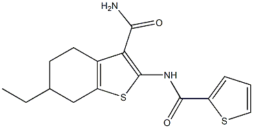 6-ethyl-2-(thiophene-2-carbonylamino)-4,5,6,7-tetrahydro-1-benzothiophene-3-carboxamide Struktur