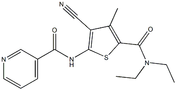 N-[3-cyano-5-(diethylcarbamoyl)-4-methylthiophen-2-yl]pyridine-3-carboxamide Struktur