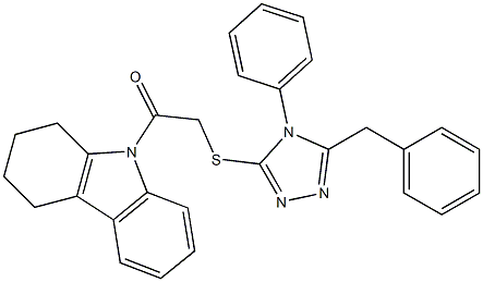 2-[(5-benzyl-4-phenyl-1,2,4-triazol-3-yl)sulfanyl]-1-(1,2,3,4-tetrahydrocarbazol-9-yl)ethanone Struktur