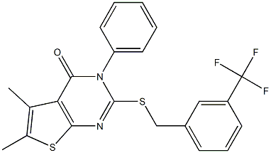 5,6-dimethyl-3-phenyl-2-[[3-(trifluoromethyl)phenyl]methylsulfanyl]thieno[2,3-d]pyrimidin-4-one Struktur