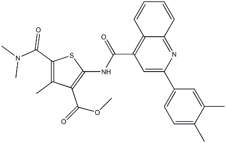 methyl 5-(dimethylcarbamoyl)-2-[[2-(3,4-dimethylphenyl)quinoline-4-carbonyl]amino]-4-methylthiophene-3-carboxylate Struktur