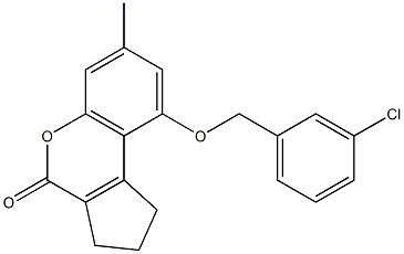 9-[(3-chlorophenyl)methoxy]-7-methyl-2,3-dihydro-1H-cyclopenta[c]chromen-4-one Struktur