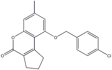 9-[(4-chlorophenyl)methoxy]-7-methyl-2,3-dihydro-1H-cyclopenta[c]chromen-4-one Struktur