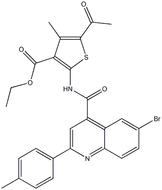 ethyl 5-acetyl-2-[[6-bromo-2-(4-methylphenyl)quinoline-4-carbonyl]amino]-4-methylthiophene-3-carboxylate Struktur