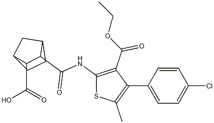 2-[[4-(4-chlorophenyl)-3-ethoxycarbonyl-5-methylthiophen-2-yl]carbamoyl]bicyclo[2.2.1]heptane-3-carboxylic acid Struktur