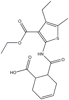 6-[(3-ethoxycarbonyl-4-ethyl-5-methylthiophen-2-yl)carbamoyl]cyclohex-3-ene-1-carboxylic acid Struktur