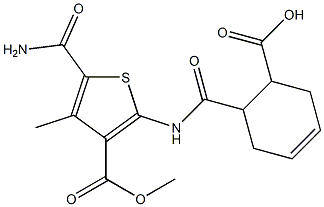 6-[(5-carbamoyl-3-methoxycarbonyl-4-methylthiophen-2-yl)carbamoyl]cyclohex-3-ene-1-carboxylic acid Struktur