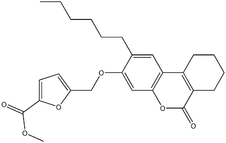 methyl 5-[(2-hexyl-6-oxo-7,8,9,10-tetrahydrobenzo[c]chromen-3-yl)oxymethyl]furan-2-carboxylate Struktur