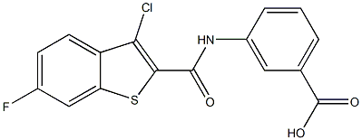 3-[(3-chloro-6-fluoro-1-benzothiophene-2-carbonyl)amino]benzoic acid Struktur