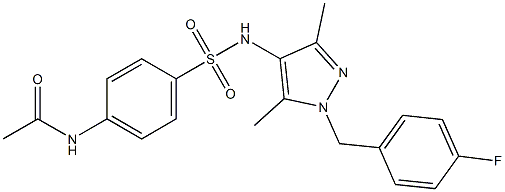 N-[4-[[1-[(4-fluorophenyl)methyl]-3,5-dimethylpyrazol-4-yl]sulfamoyl]phenyl]acetamide Struktur