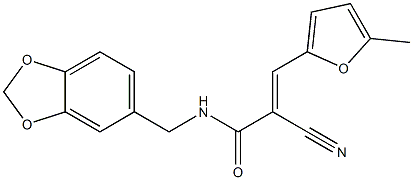 (E)-N-(1,3-benzodioxol-5-ylmethyl)-2-cyano-3-(5-methylfuran-2-yl)prop-2-enamide Struktur