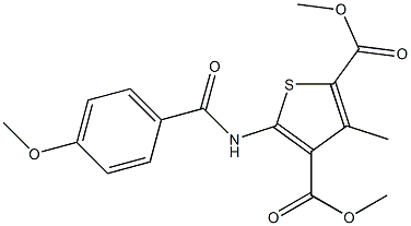 dimethyl 5-[(4-methoxybenzoyl)amino]-3-methylthiophene-2,4-dicarboxylate Struktur