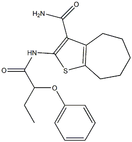 2-(2-phenoxybutanoylamino)-5,6,7,8-tetrahydro-4H-cyclohepta[b]thiophene-3-carboxamide Struktur