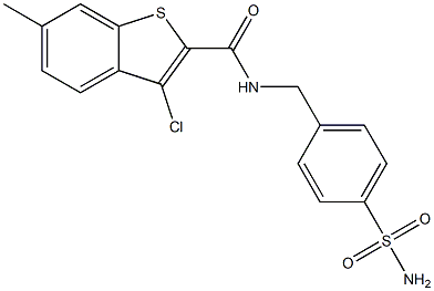 3-chloro-6-methyl-N-[(4-sulfamoylphenyl)methyl]-1-benzothiophene-2-carboxamide Struktur