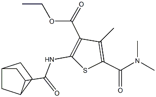 ethyl 2-(bicyclo[2.2.1]heptane-3-carbonylamino)-5-(dimethylcarbamoyl)-4-methylthiophene-3-carboxylate Struktur