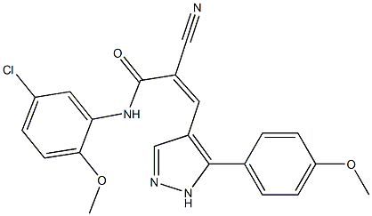 (Z)-N-(5-chloro-2-methoxyphenyl)-2-cyano-3-[5-(4-methoxyphenyl)-1H-pyrazol-4-yl]prop-2-enamide Struktur