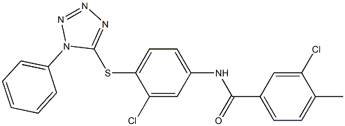 3-chloro-N-[3-chloro-4-(1-phenyltetrazol-5-yl)sulfanylphenyl]-4-methylbenzamide Struktur