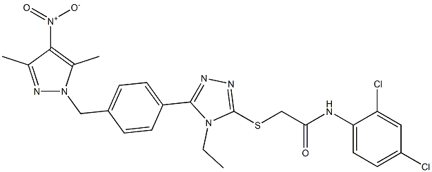 N-(2,4-dichlorophenyl)-2-[[5-[4-[(3,5-dimethyl-4-nitropyrazol-1-yl)methyl]phenyl]-4-ethyl-1,2,4-triazol-3-yl]sulfanyl]acetamide Struktur