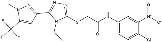 N-(4-chloro-3-nitrophenyl)-2-[[4-ethyl-5-[1-methyl-5-(trifluoromethyl)pyrazol-3-yl]-1,2,4-triazol-3-yl]sulfanyl]acetamide Struktur