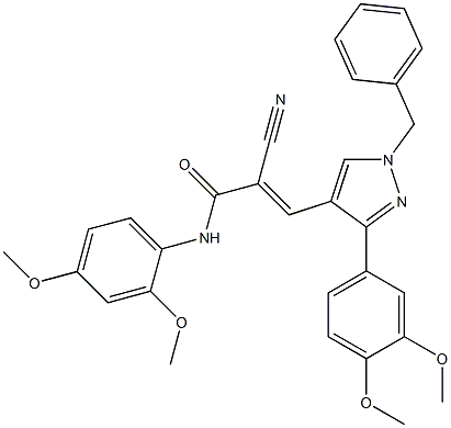 (E)-3-[1-benzyl-3-(3,4-dimethoxyphenyl)pyrazol-4-yl]-2-cyano-N-(2,4-dimethoxyphenyl)prop-2-enamide Struktur