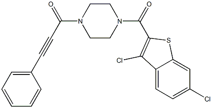 1-[4-(3,6-dichloro-1-benzothiophene-2-carbonyl)piperazin-1-yl]-3-phenylprop-2-yn-1-one Struktur