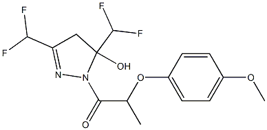 1-[3,5-bis(difluoromethyl)-5-hydroxy-4H-pyrazol-1-yl]-2-(4-methoxyphenoxy)propan-1-one Struktur