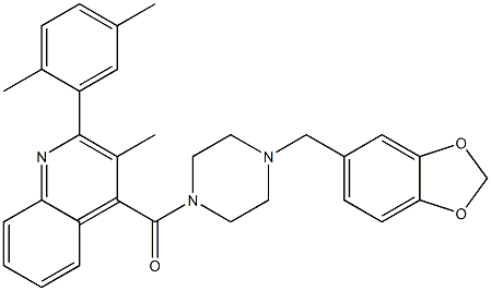 [4-(1,3-benzodioxol-5-ylmethyl)piperazin-1-yl]-[2-(2,5-dimethylphenyl)-3-methylquinolin-4-yl]methanone Struktur