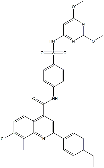 7-chloro-N-[4-[(2,6-dimethoxypyrimidin-4-yl)sulfamoyl]phenyl]-2-(4-ethylphenyl)-8-methylquinoline-4-carboxamide Struktur