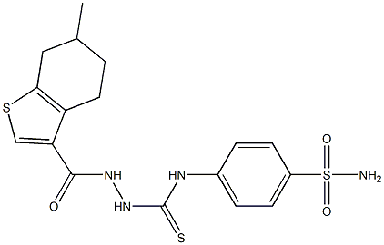 1-[(6-methyl-4,5,6,7-tetrahydro-1-benzothiophene-3-carbonyl)amino]-3-(4-sulfamoylphenyl)thiourea Struktur