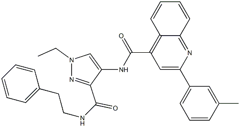 N-[1-ethyl-3-(2-phenylethylcarbamoyl)pyrazol-4-yl]-2-(3-methylphenyl)quinoline-4-carboxamide Struktur