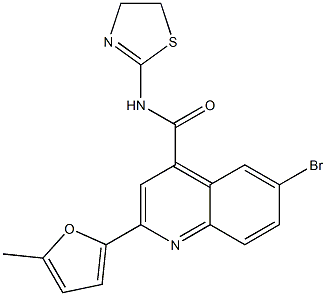 6-bromo-N-(4,5-dihydro-1,3-thiazol-2-yl)-2-(5-methylfuran-2-yl)quinoline-4-carboxamide Struktur