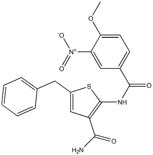 5-benzyl-2-[(4-methoxy-3-nitrobenzoyl)amino]thiophene-3-carboxamide Struktur